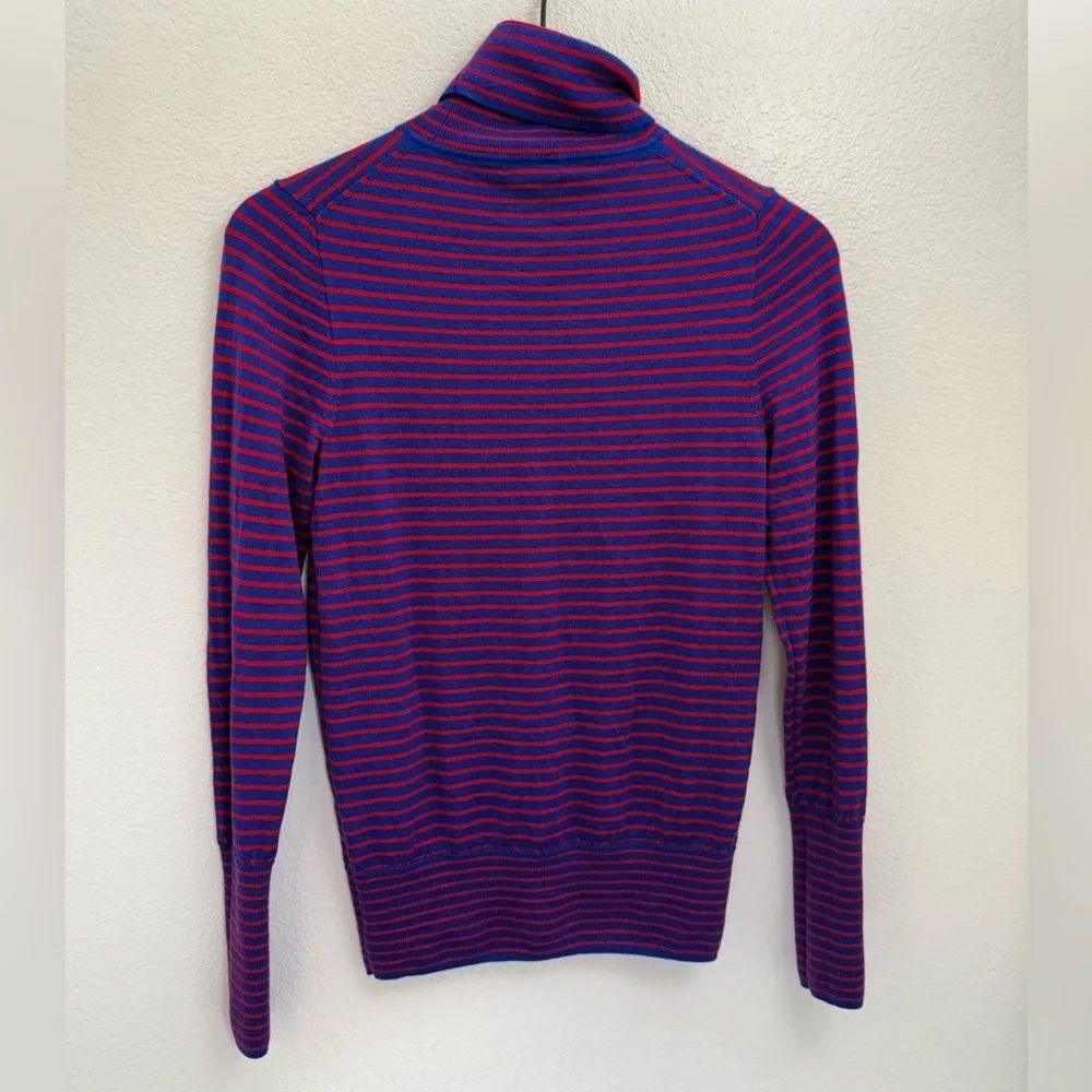 J. Crew Merino Wool Blue & Red Striped Base Layer Turtleneck Sweater Small